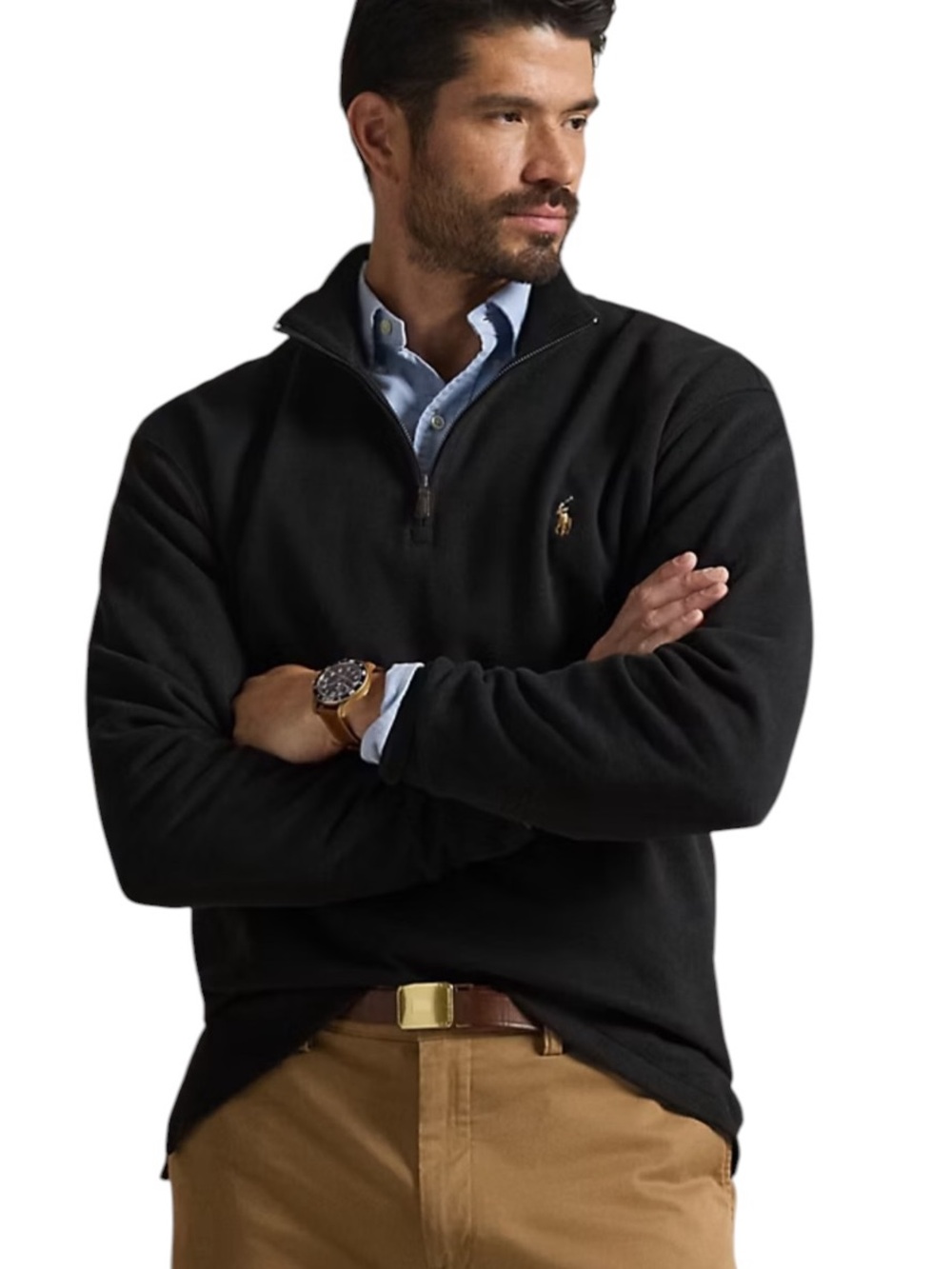 Polo Ralph Lauren Estate Rib Quarter Zip Pullover Cotton Sweater Black Size L